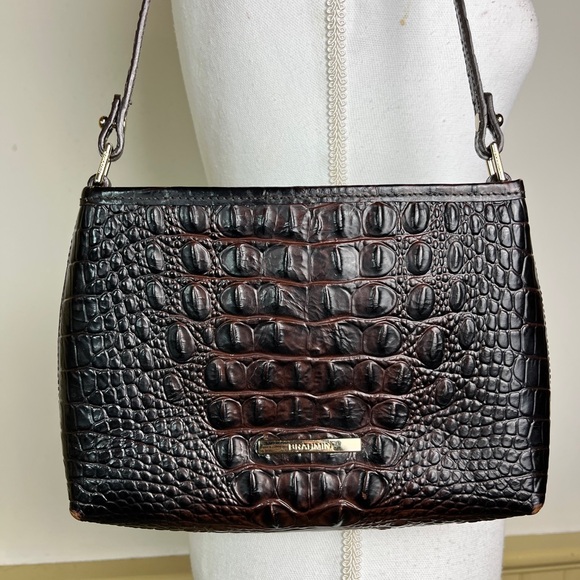 Brahmin Lorelei Shoulder Bag In Pecan Melbourne Croc Embossed Leather Chic Purse - Picture 1 of 15